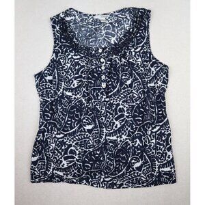 TSD TWO STAR DOG - WOMEN'S BLUE & WHITE PRINT SLEEVELESS TANK TOP - SIZE L